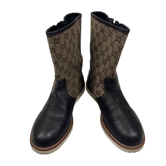 Gucci Brown Leather Signature GG Canvas Quercy Mid Calf Boots Size EUR 39.5 - Picture 3 of 14